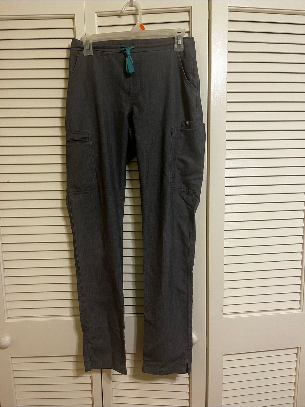 Figs Women's Charcoal Cargo Pants with Teal Drawstring
